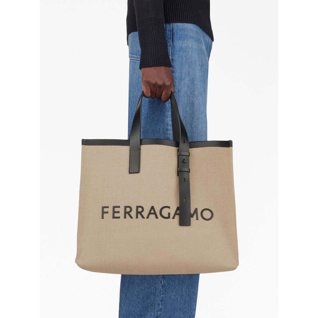 Ferragamo logo-embossed canvas tote Bag Beige Shopper Ferragamo