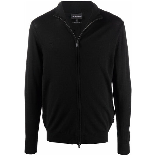 Emporio Armani virgin wool zipped-front men Sweaters Black Topwear Emporio Armani