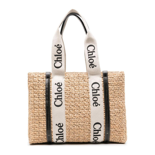 Chloè woven raffia design leather trim Handbag Beige Shopper Chloè