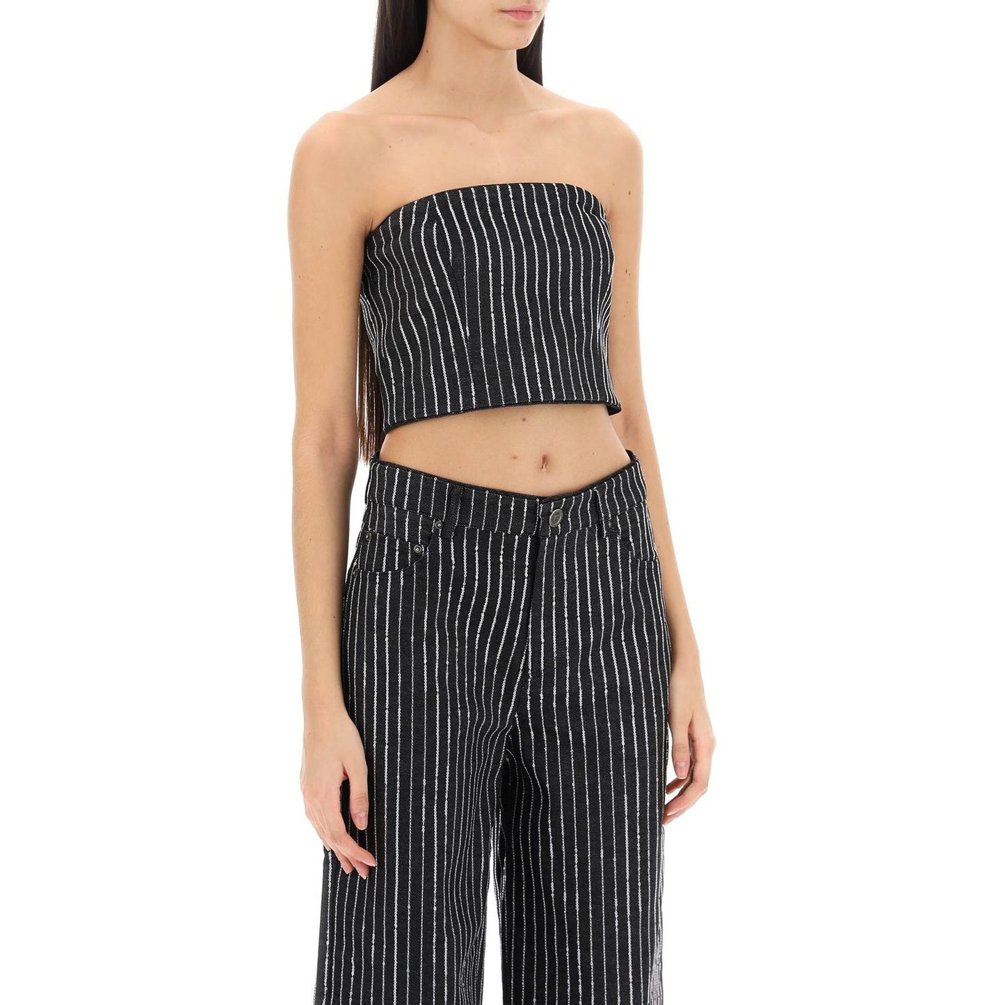 Rotate cropped top with sequined stripes Topwear Rotate