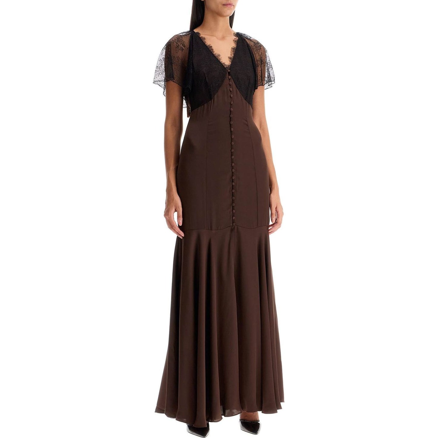 Rotate long satin and lace dress Dresses Rotate