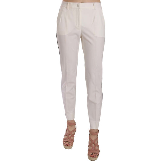 Dolce & Gabbana Elegant White Stripe Wool Tapered Trousers Dolce & Gabbana