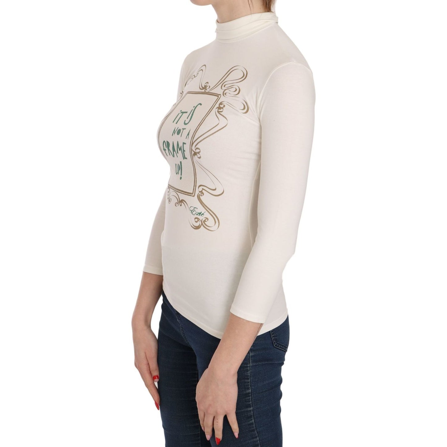 Exte Elegant White Long Sleeve Crew Neck Top Exte