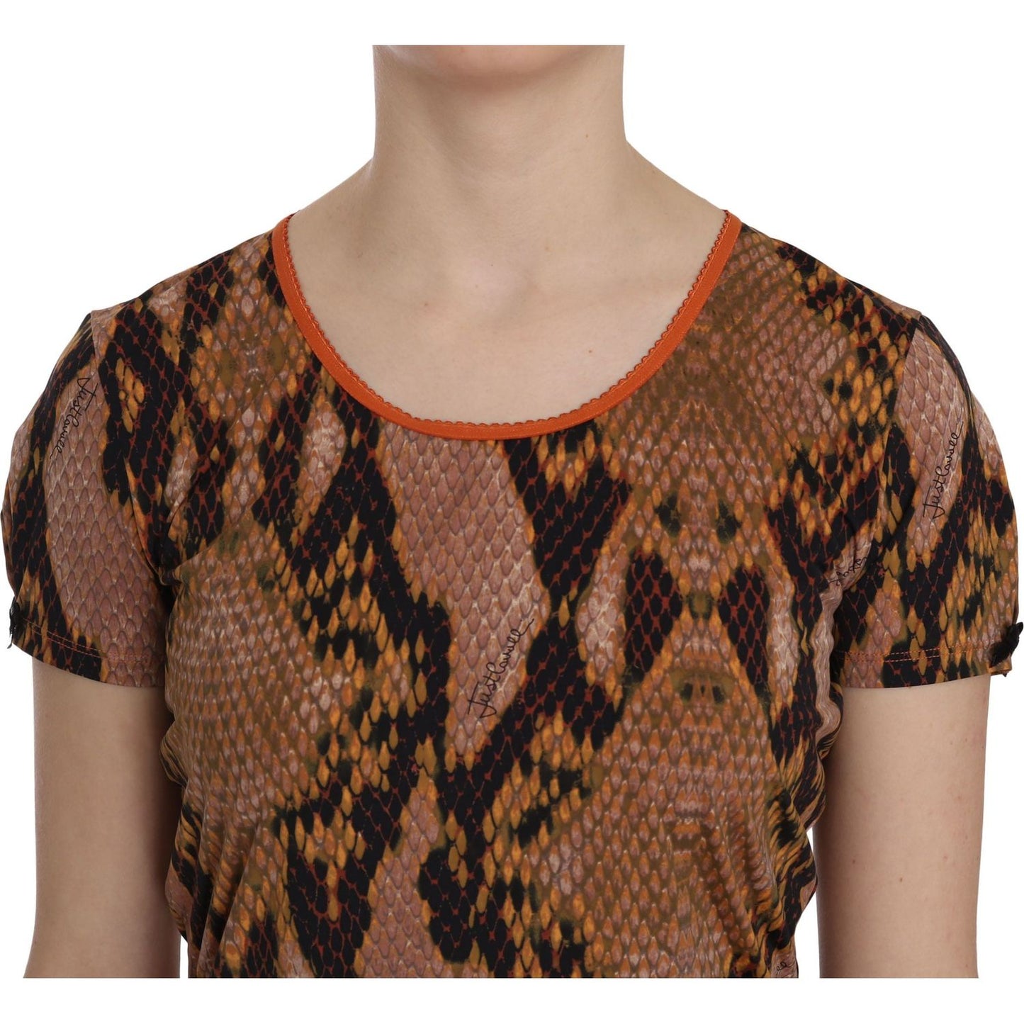 Just Cavalli Alluring Brown Snake Skin Pattern Blouse Just Cavalli