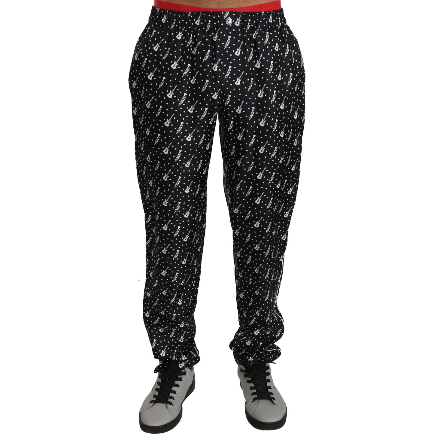 Dolce & Gabbana Elegant Black Musical Instrument Print Silk Pants Dolce & Gabbana