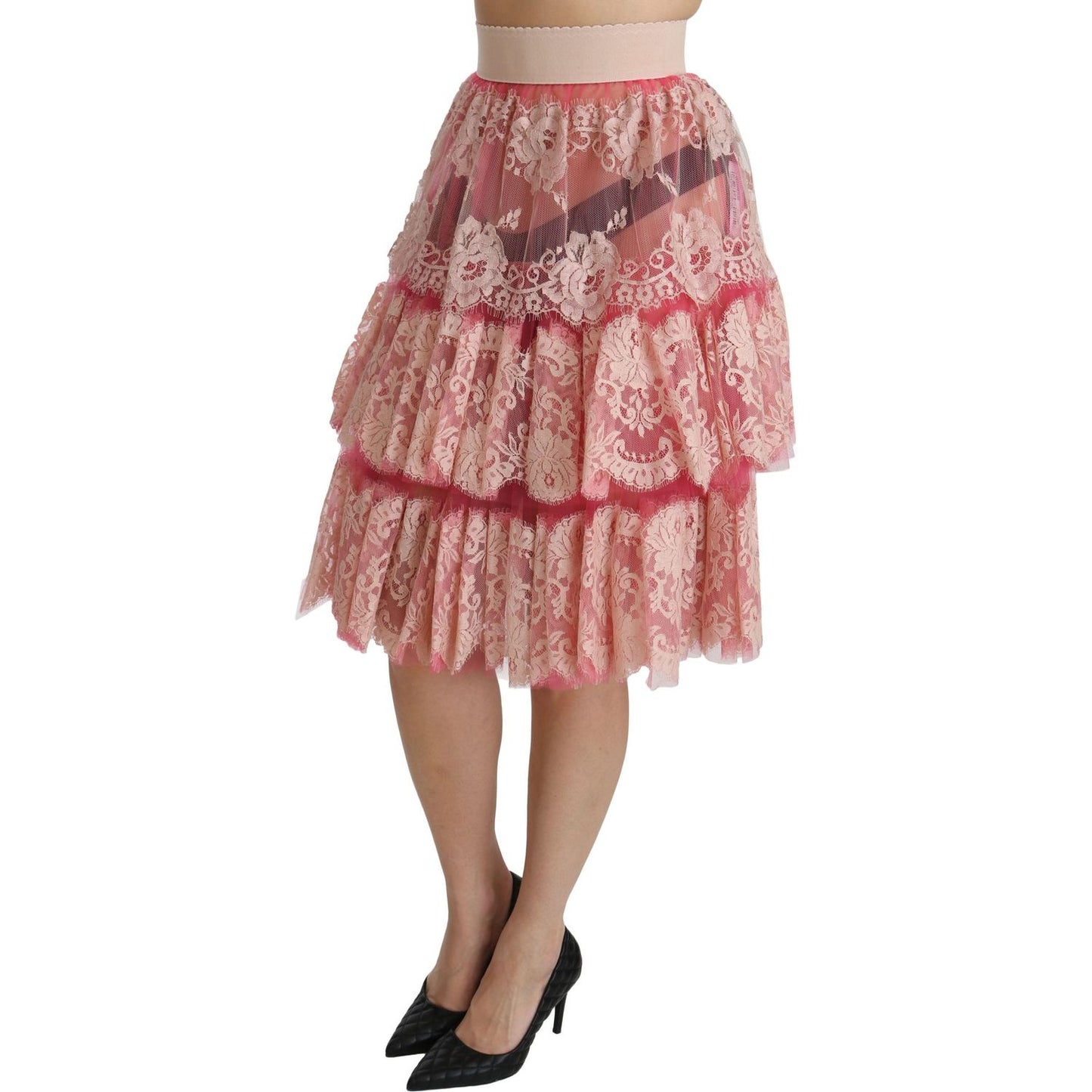 Dolce & Gabbana Elegant Pink Lace High-Waist Skirt Dolce & Gabbana