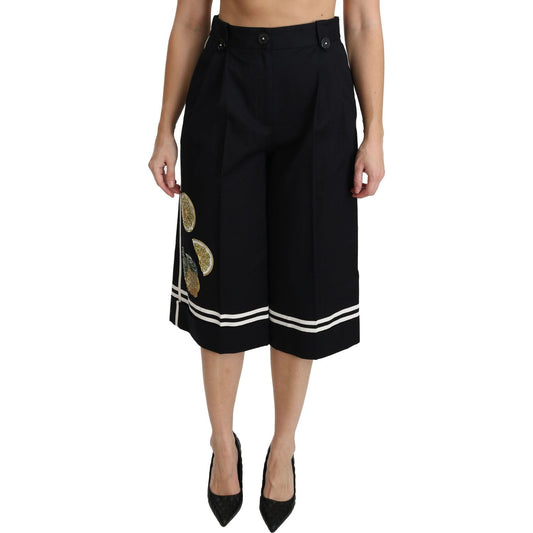 Dolce & Gabbana High Waist Palazzo Cropped Pants in Black Lemon