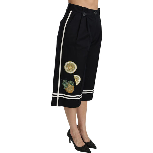 Dolce & Gabbana High Waist Palazzo Cropped Pants in Black Lemon