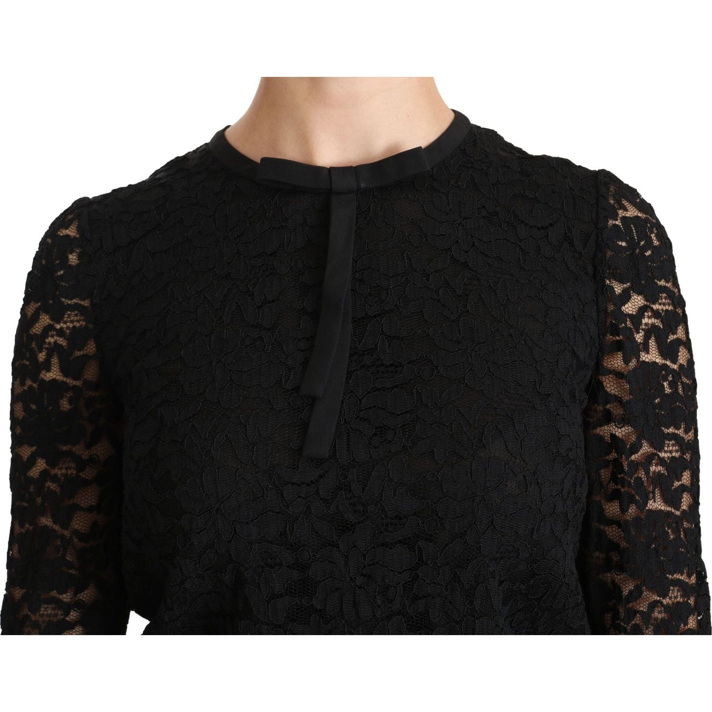 Dolce & Gabbana Elegant Black Lace Crew Neck Blouse Dolce & Gabbana