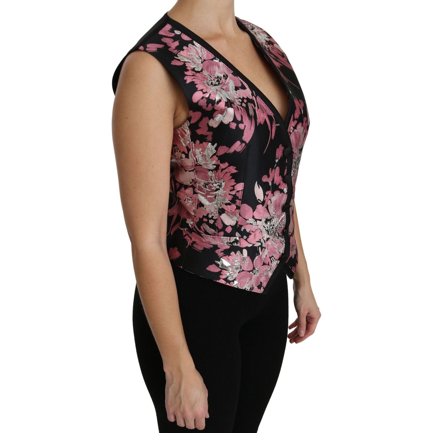 Dolce & Gabbana Elegant Floral Brocade Plunging Vest Top Dolce & Gabbana