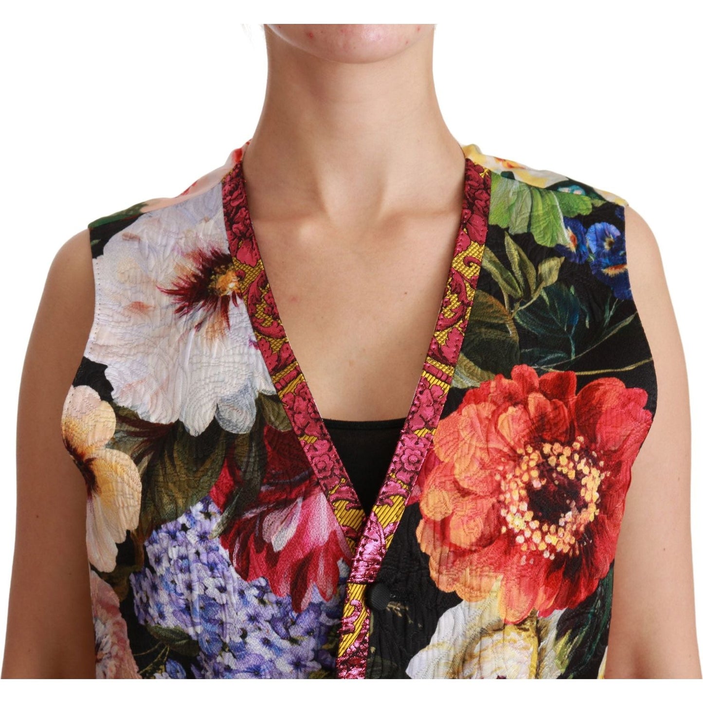 Dolce & Gabbana Multicolor Brocade Floral Sleeveless Vest Dolce & Gabbana