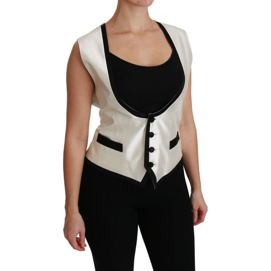 Dolce & Gabbana Elegant Silk Sleeveless Vest in Black & White Dolce & Gabbana