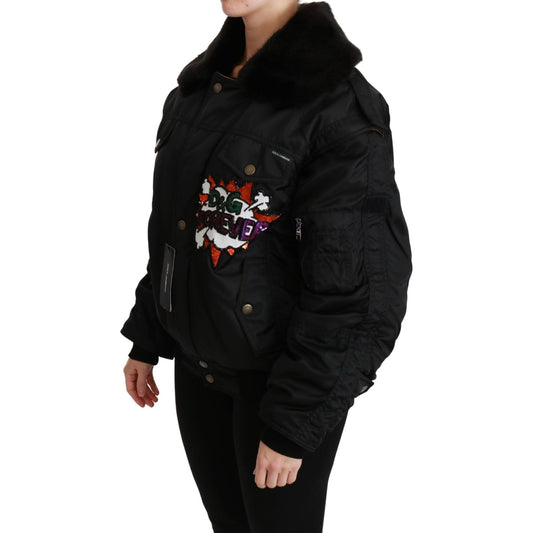 Elegant Black Bomber Jacket with Detachable Features