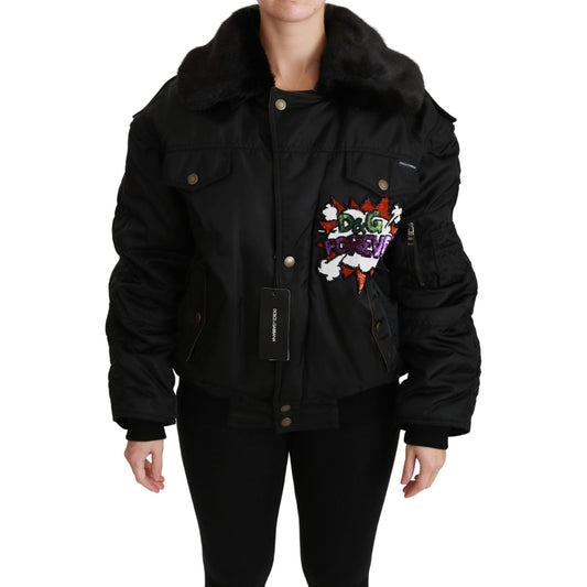 Elegant Black Bomber Jacket with Detachable Features