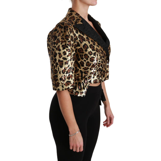 Gold Leopard Print Short Sleeve Blazer