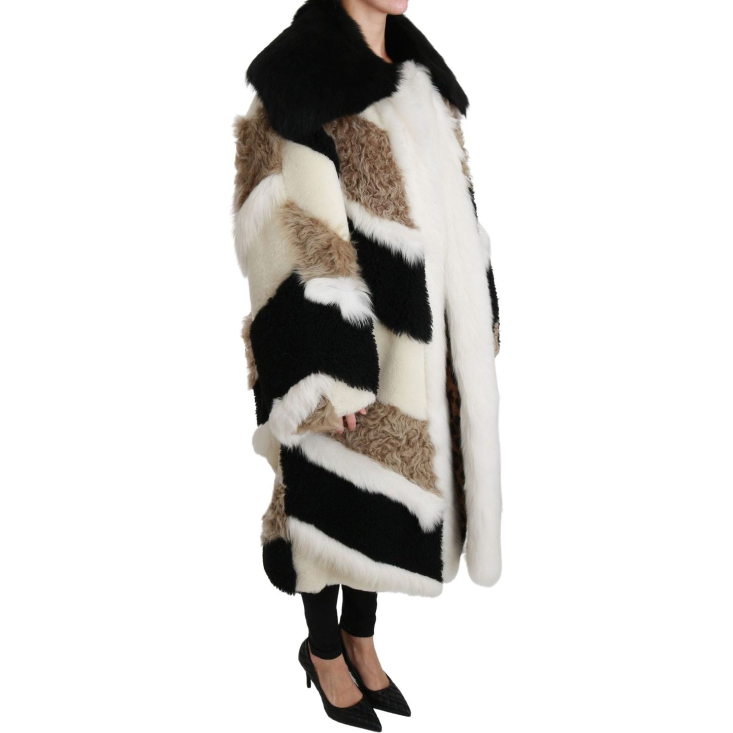 Dolce & Gabbana Elegant Multicolor Shearling Cape Coat Dolce & Gabbana