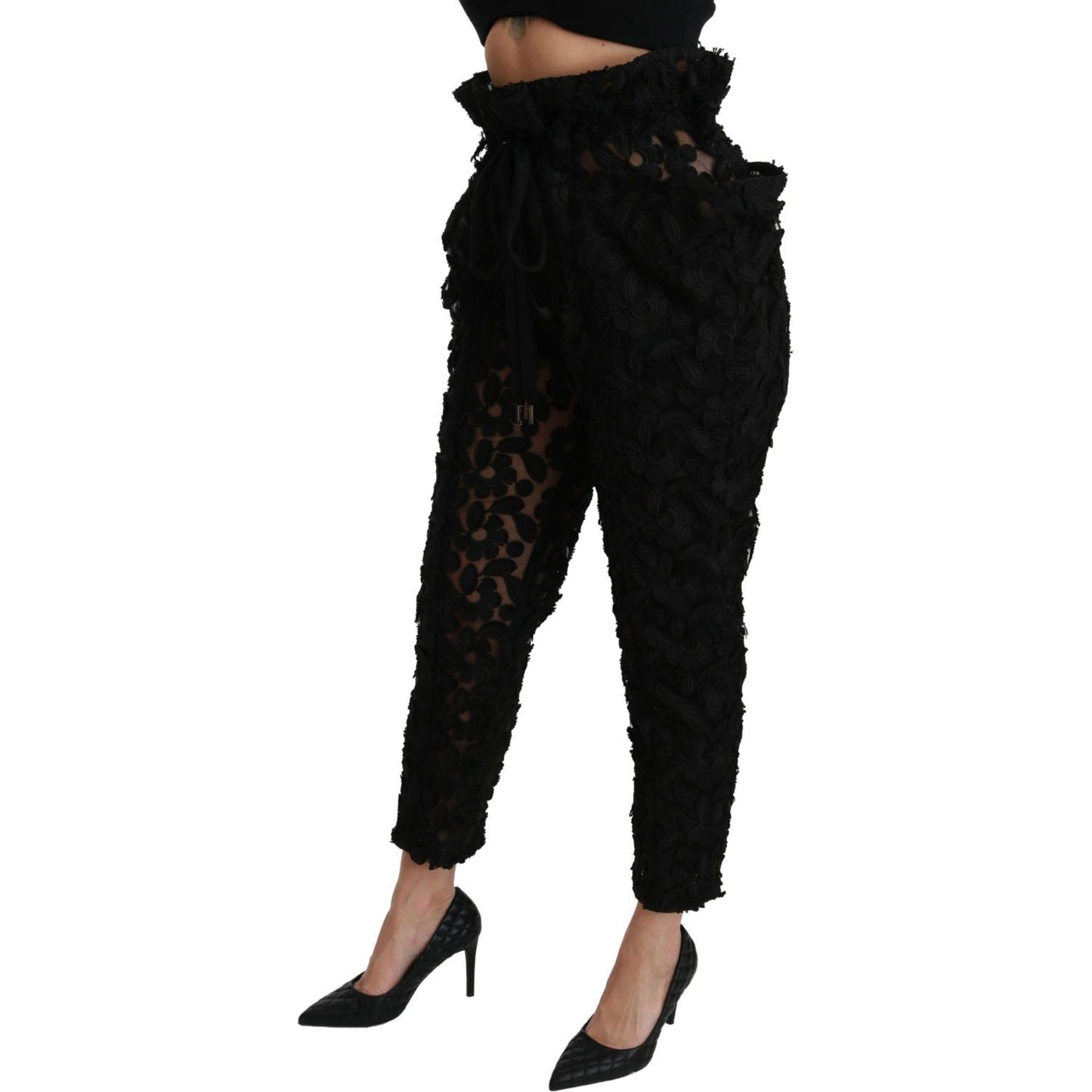 Dolce & Gabbana Chic Tapered High Waist Lace Pants Jeans & Pants Dolce & Gabbana