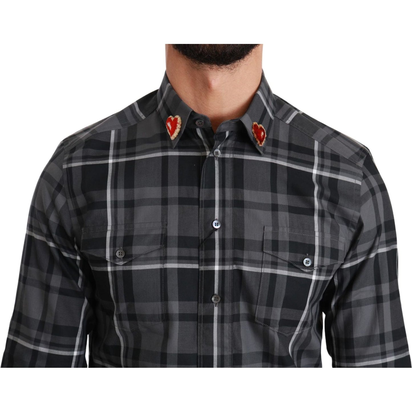 Dolce & Gabbana Elegant Gray Checkered Martini Dress Shirt Dolce & Gabbana