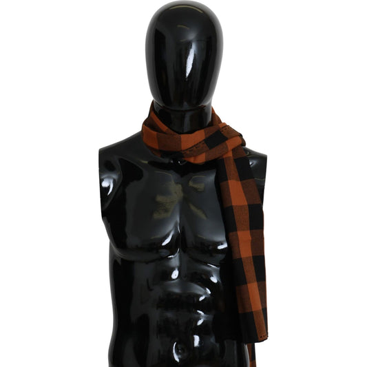 Costume National Chic Orange Check Wool Blend Scarf Costume National