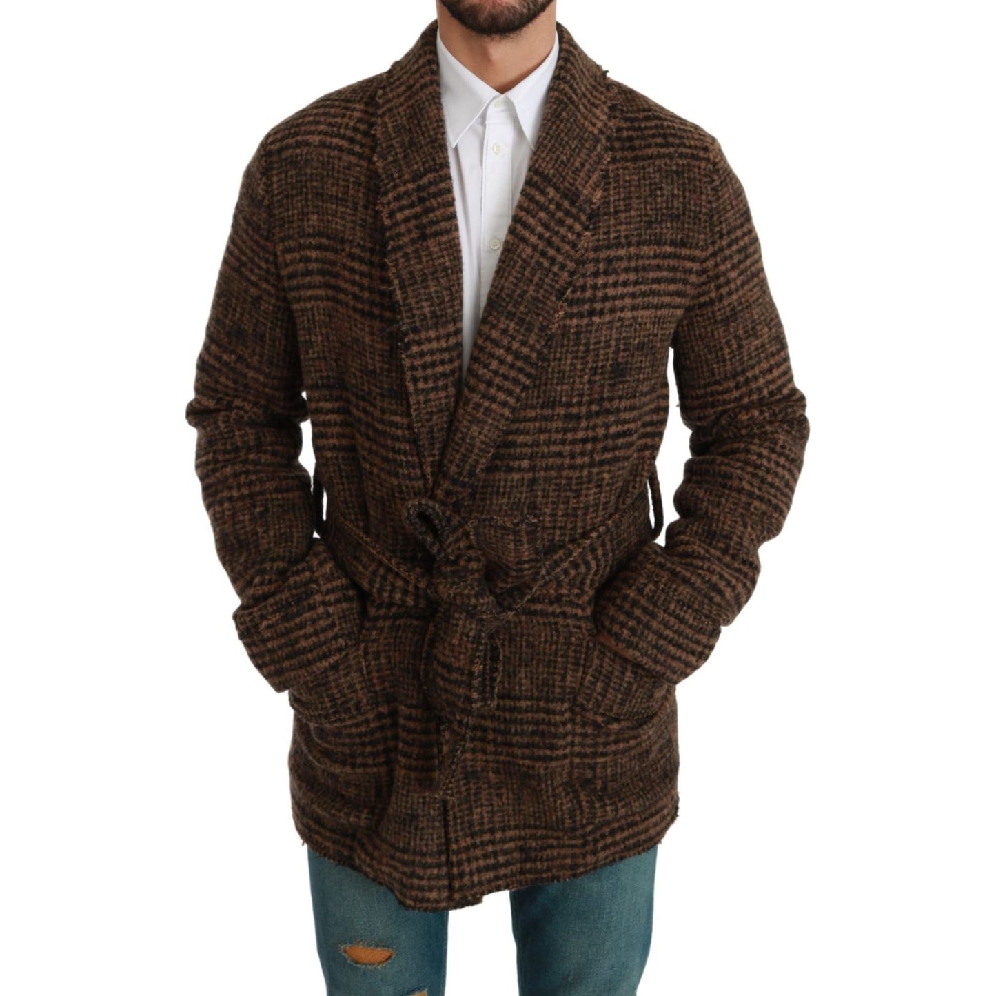 Dolce & Gabbana Elegant Brown Alpaca Blend Belted Cape Jacket Coats & Jackets Dolce & Gabbana