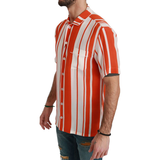 Dolce & Gabbana Elegant Striped Silk Shirt - White & Orange Dolce & Gabbana