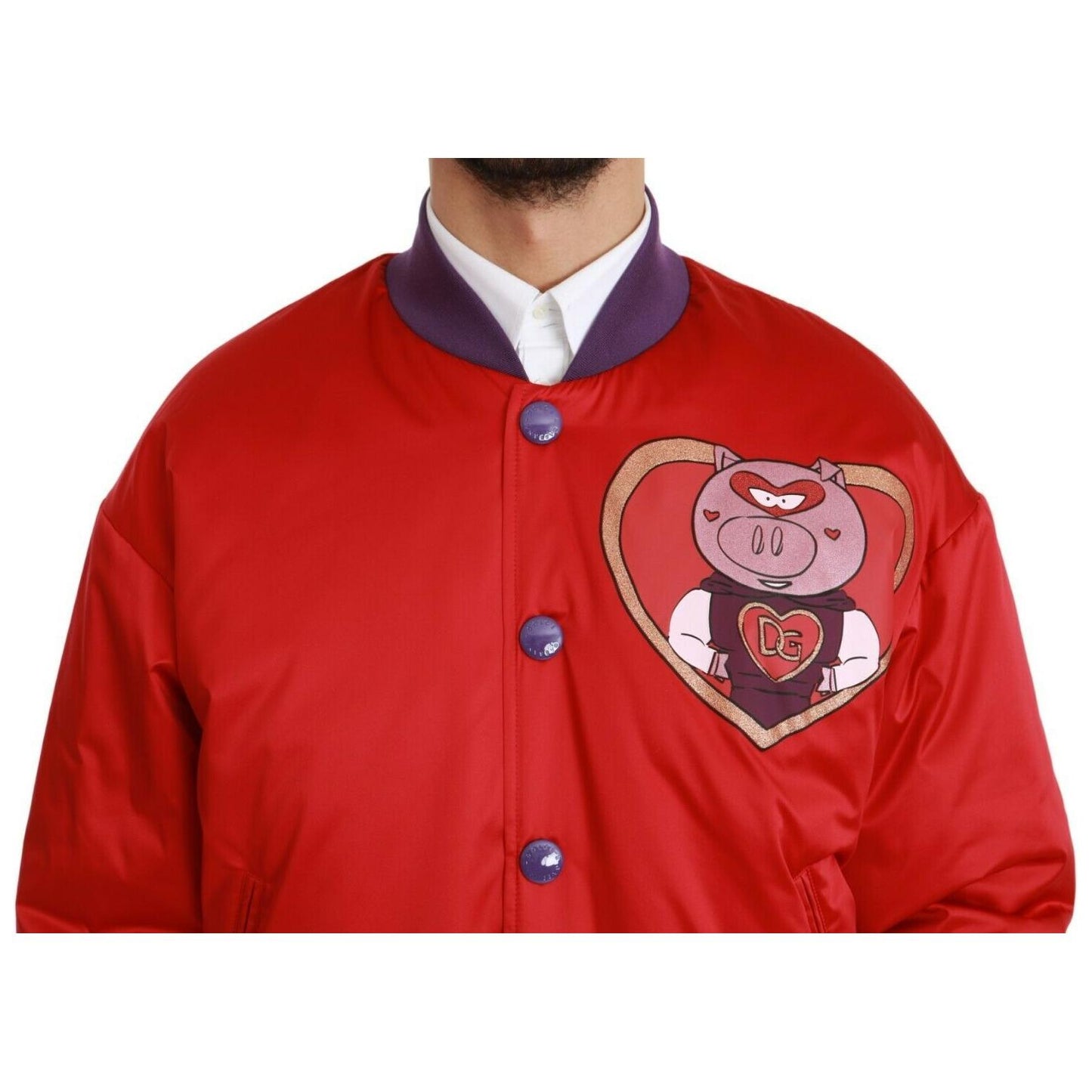 Dolce & Gabbana Vibrant Red Bomber Jacket with Multicolor Motif Coats & Jackets Dolce & Gabbana