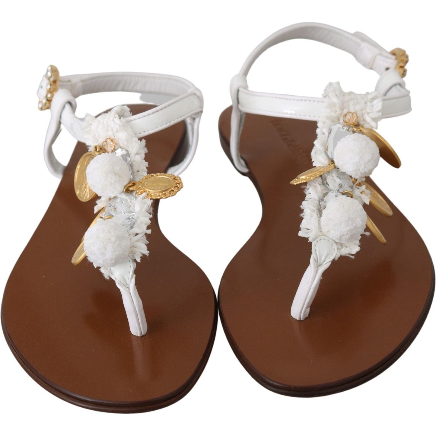 Dolce & Gabbana Pom Pom Flip Flop Ankle Strap Flats Dolce & Gabbana