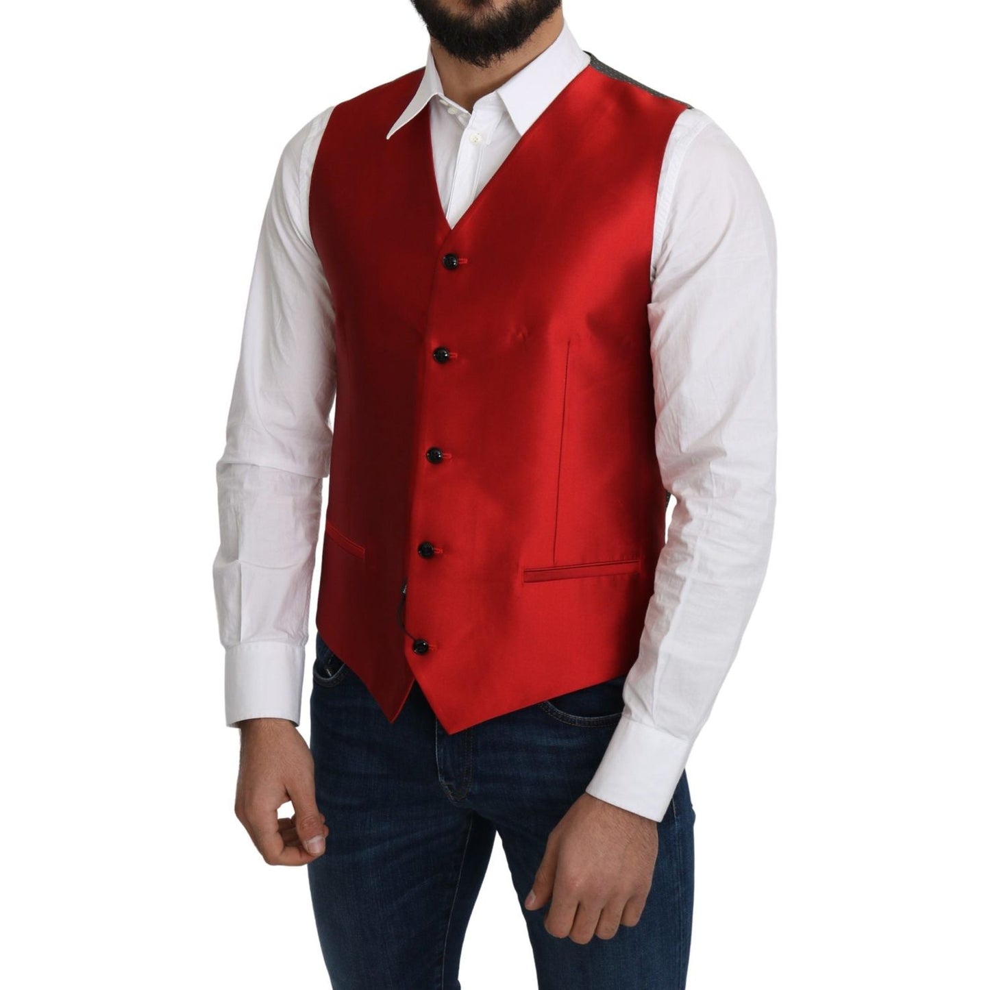 Dolce & Gabbana Ravishing Red Silk Formal Vest Dolce & Gabbana