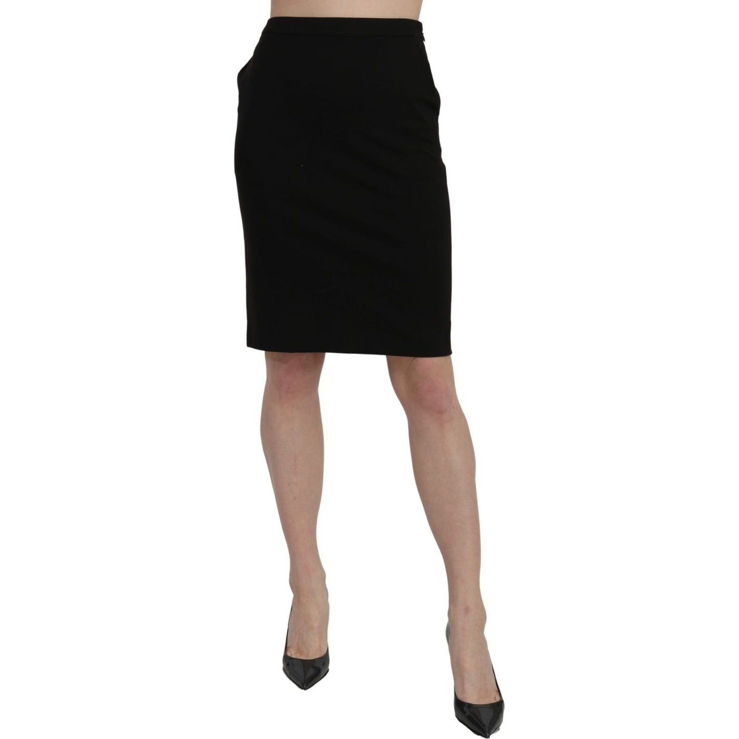 GF Ferre Chic High Waist Black Linen Skirt GF Ferre