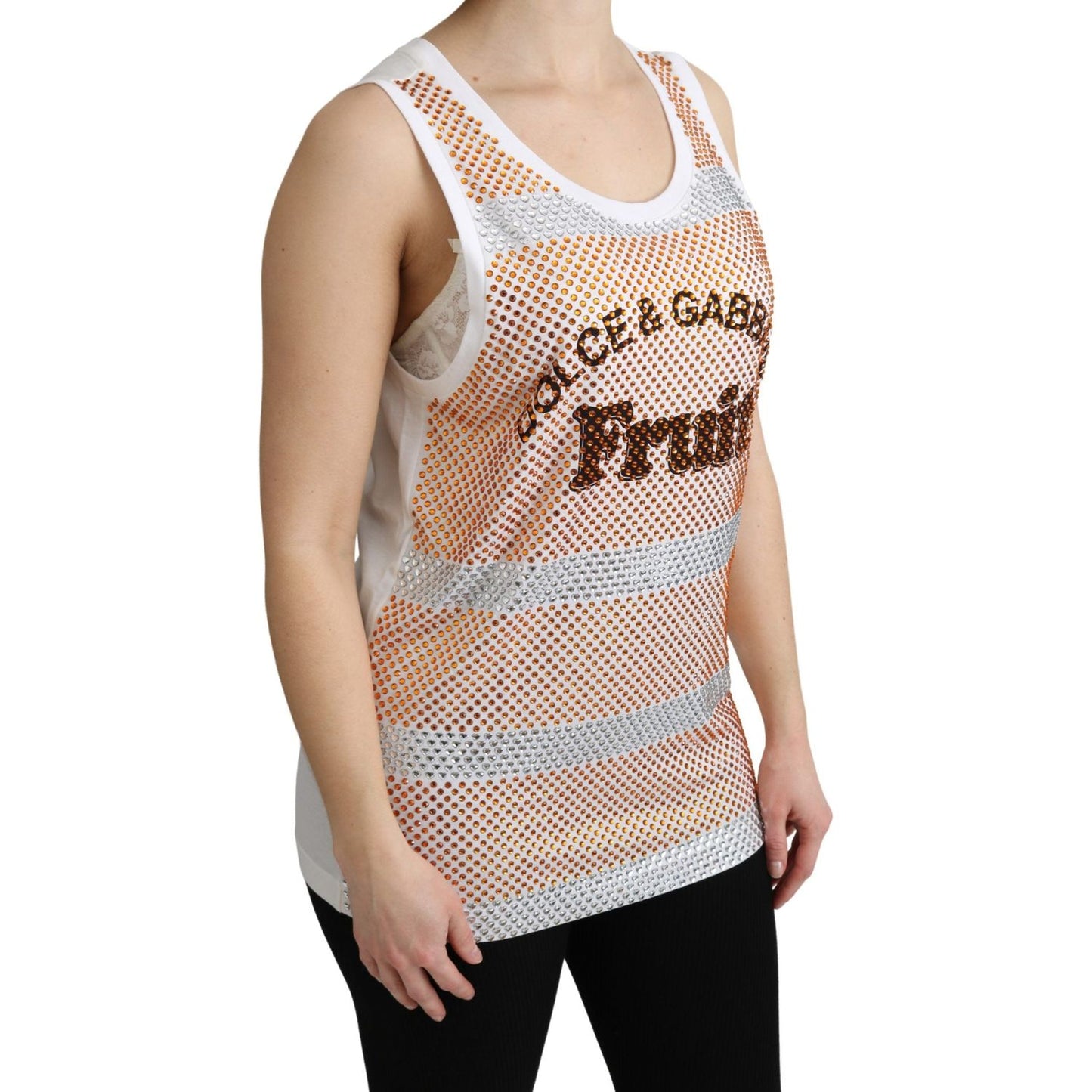 Dolce & Gabbana Crystal Embellished Sleeveless Cotton Top Dolce & Gabbana