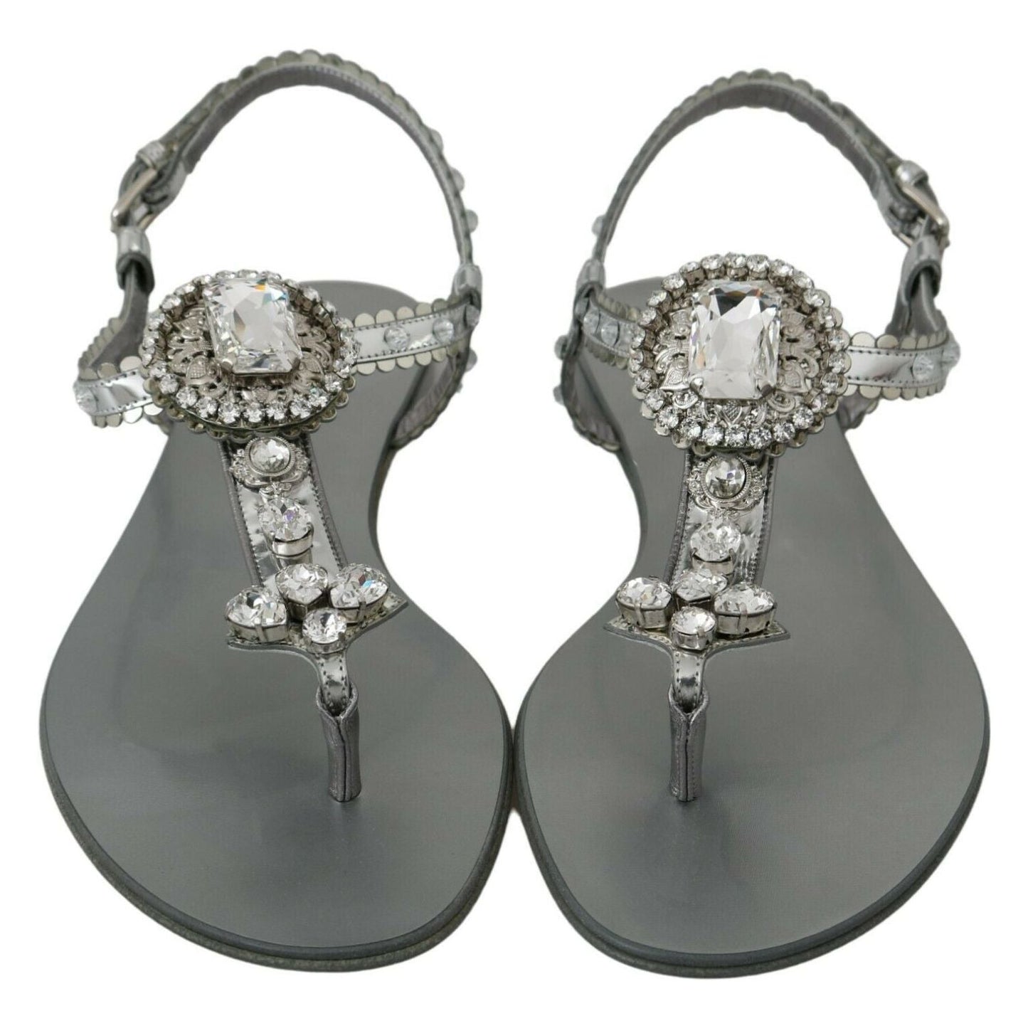 Dolce & Gabbana Elegant Silver Flats with Crystal Embellishments Dolce & Gabbana