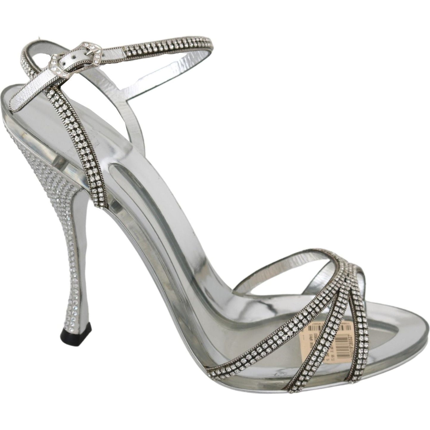 Dolce & Gabbana Silver Leather Ankle Strap Sandals with Crystals Dolce & Gabbana