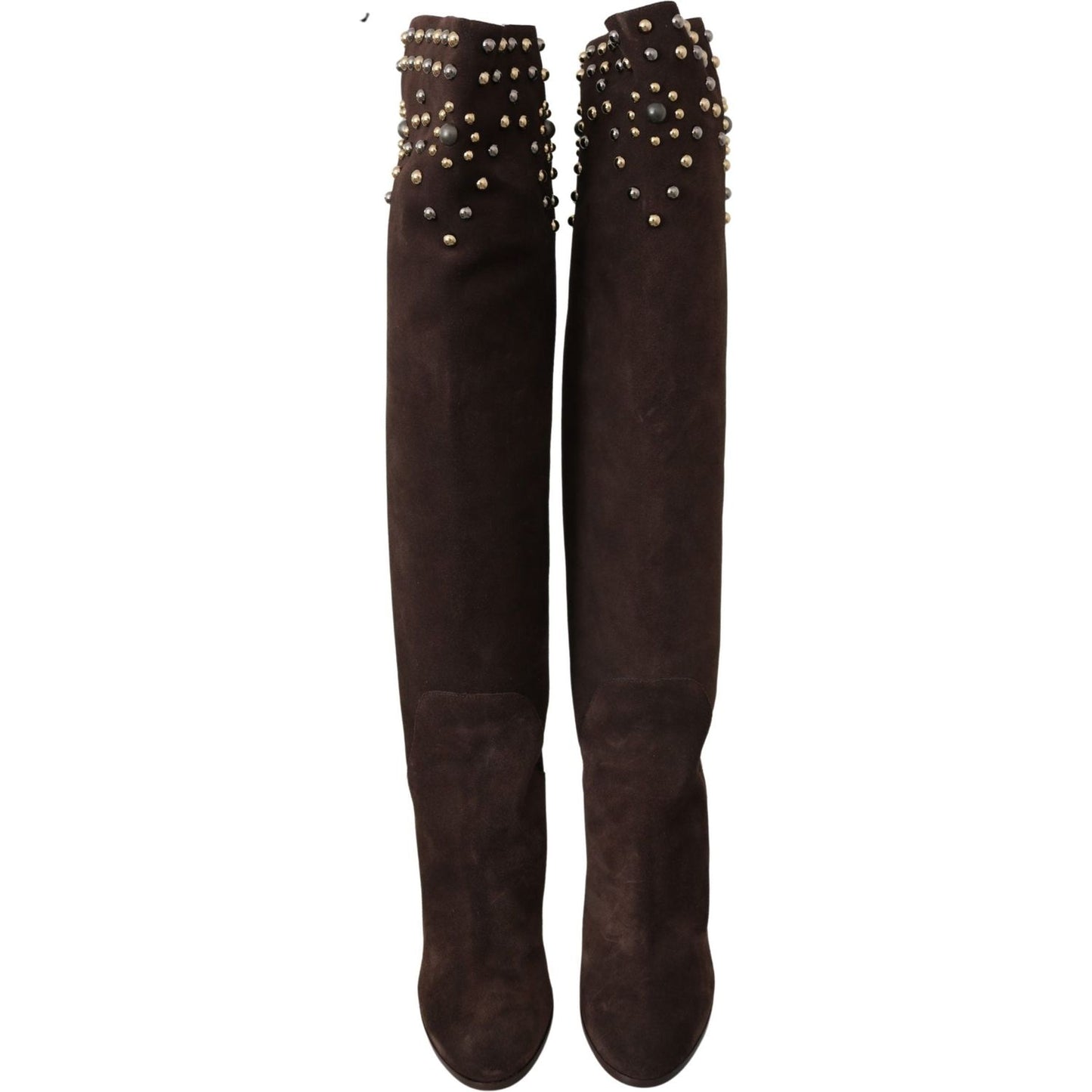 Dolce & Gabbana Studded Suede Knee High Boots in Brown Dolce & Gabbana