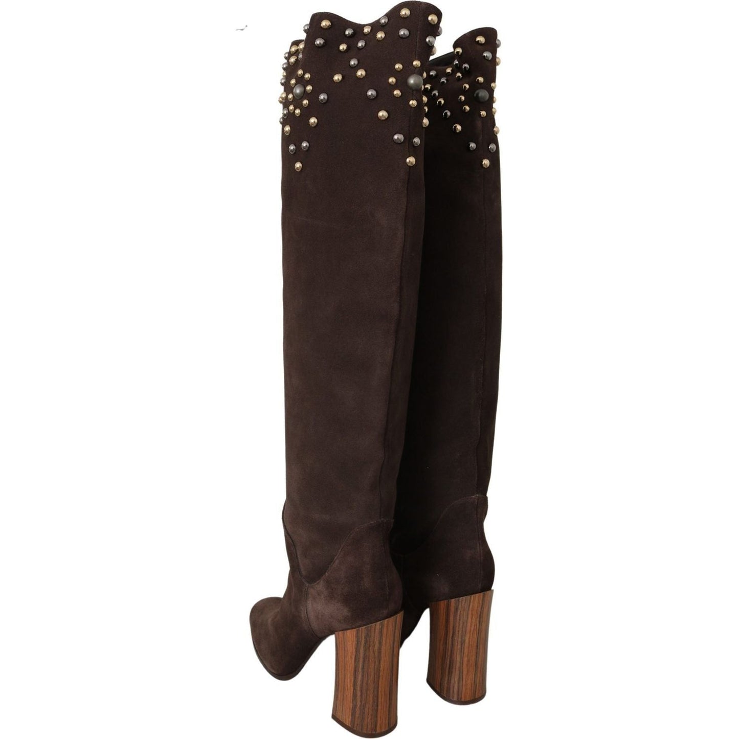 Dolce & Gabbana Studded Suede Knee High Boots in Brown Dolce & Gabbana