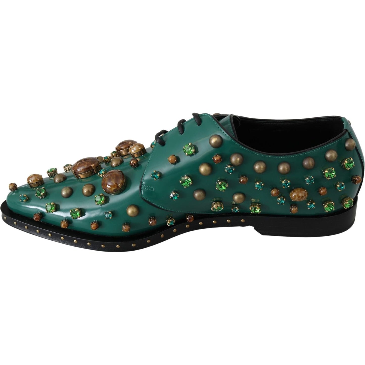 Dolce & Gabbana Emerald Leather Dress Shoes with Crystal Accents Dolce & Gabbana