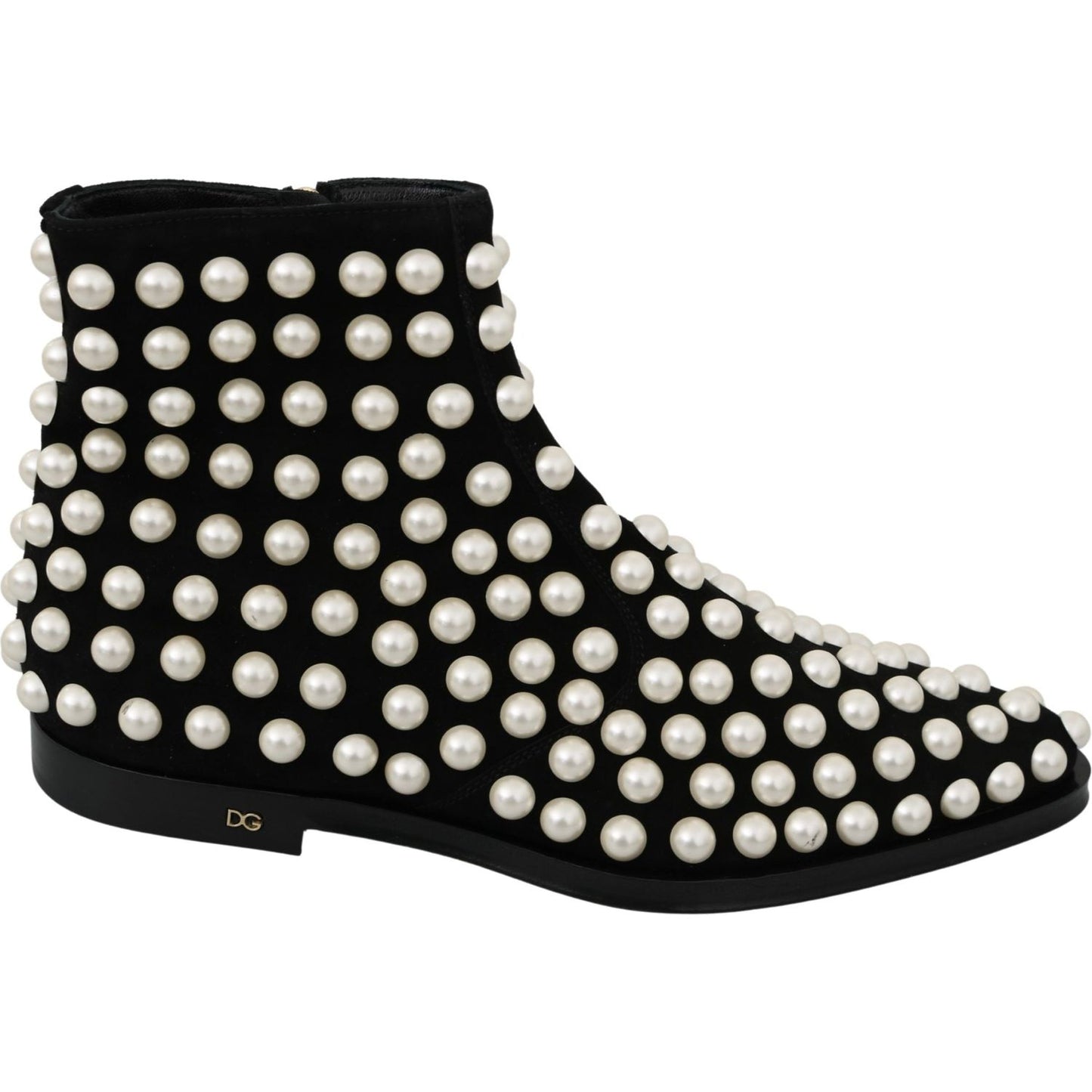 Dolce & Gabbana Chic Black Suede Ankle Boots with Pearls Dolce & Gabbana