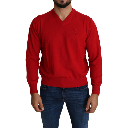 Billionaire Italian Couture Iconic Embroidered Red Wool Sweater Billionaire Italian Couture