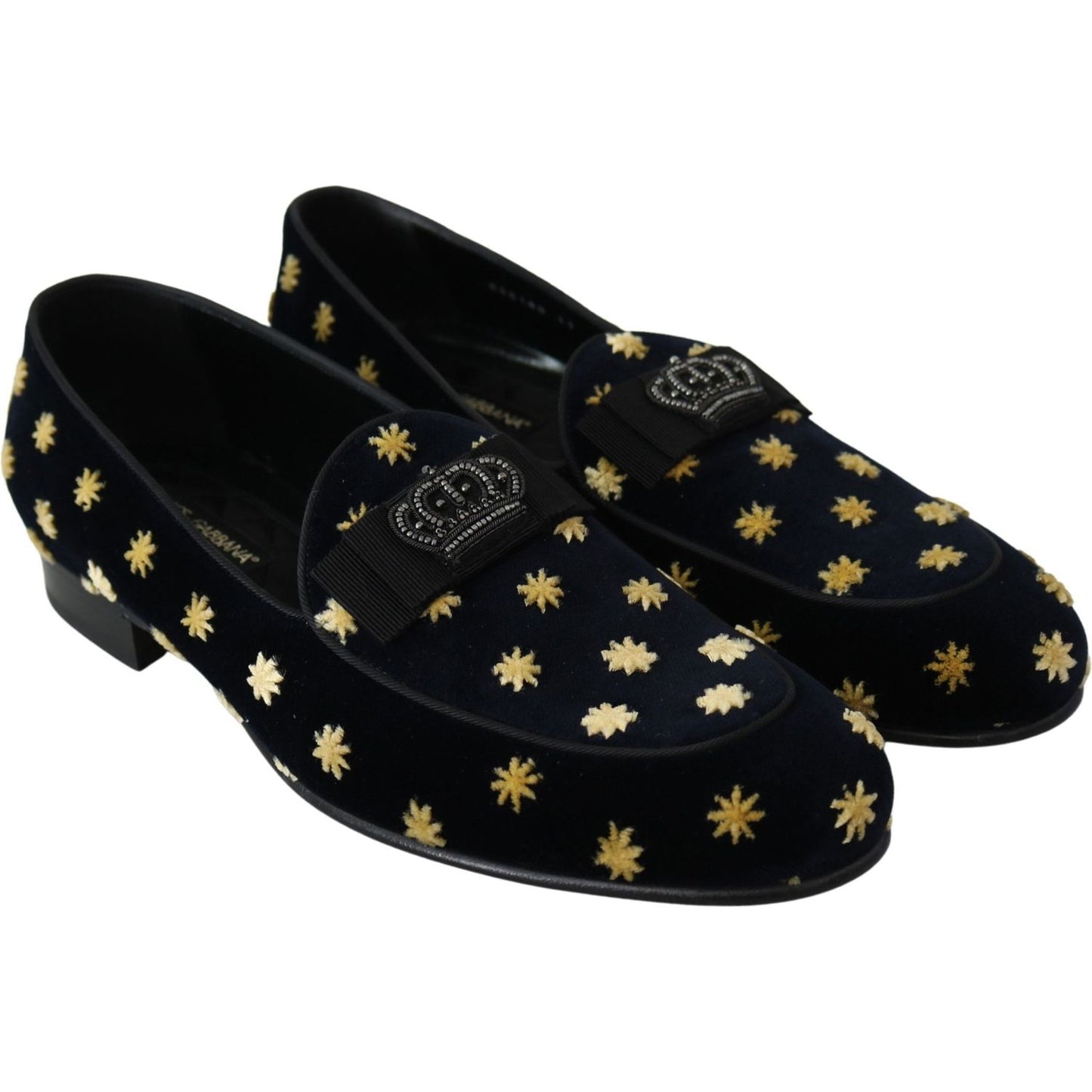 Dolce & Gabbana Elegant Velvet Crown Embroidery Loafers Dolce & Gabbana