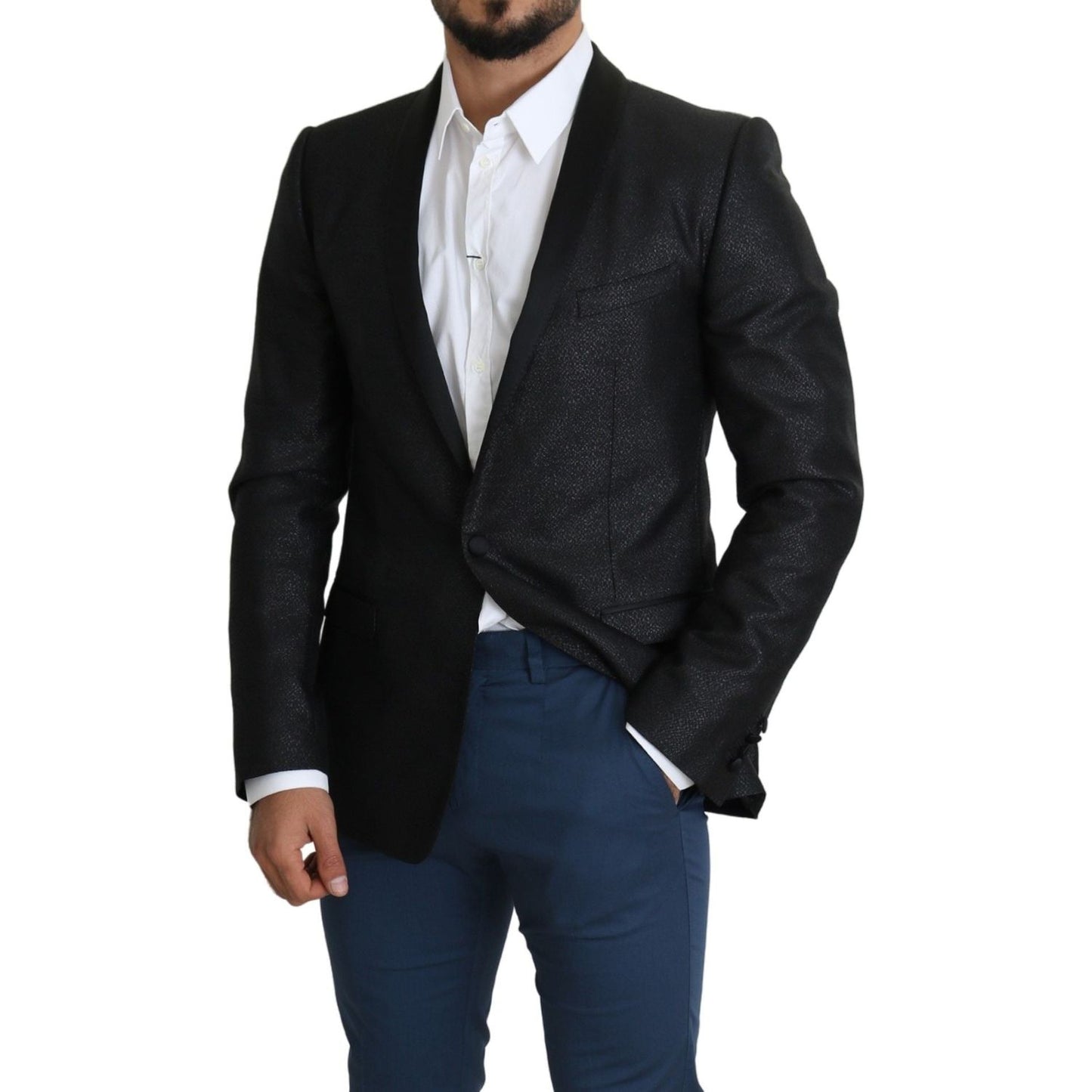 Dolce & Gabbana Elegant Black Jacquard Slim Fit Blazer Dolce & Gabbana