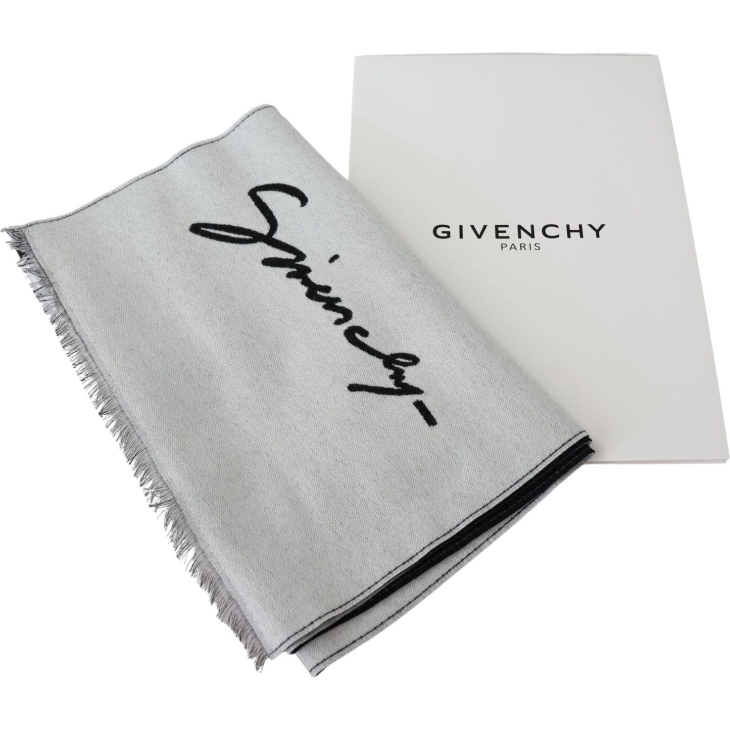 Givenchy Elegant Monochrome Wool-Silk Blend Scarf Wool Wrap Shawls Givenchy