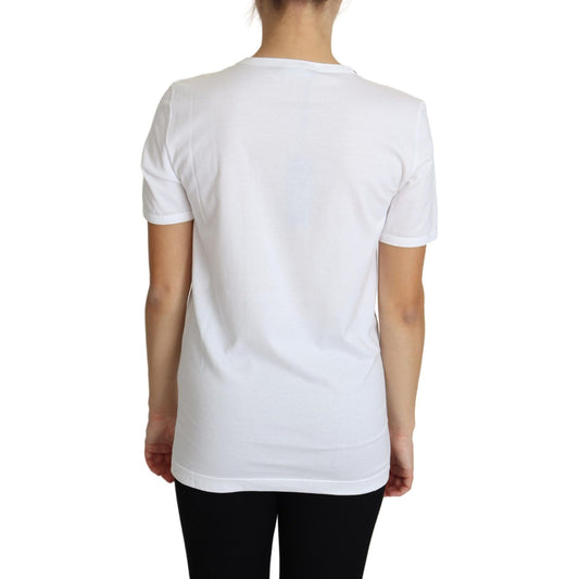 Dolce & Gabbana Crystal-Embellished White Cotton Tee Dolce & Gabbana