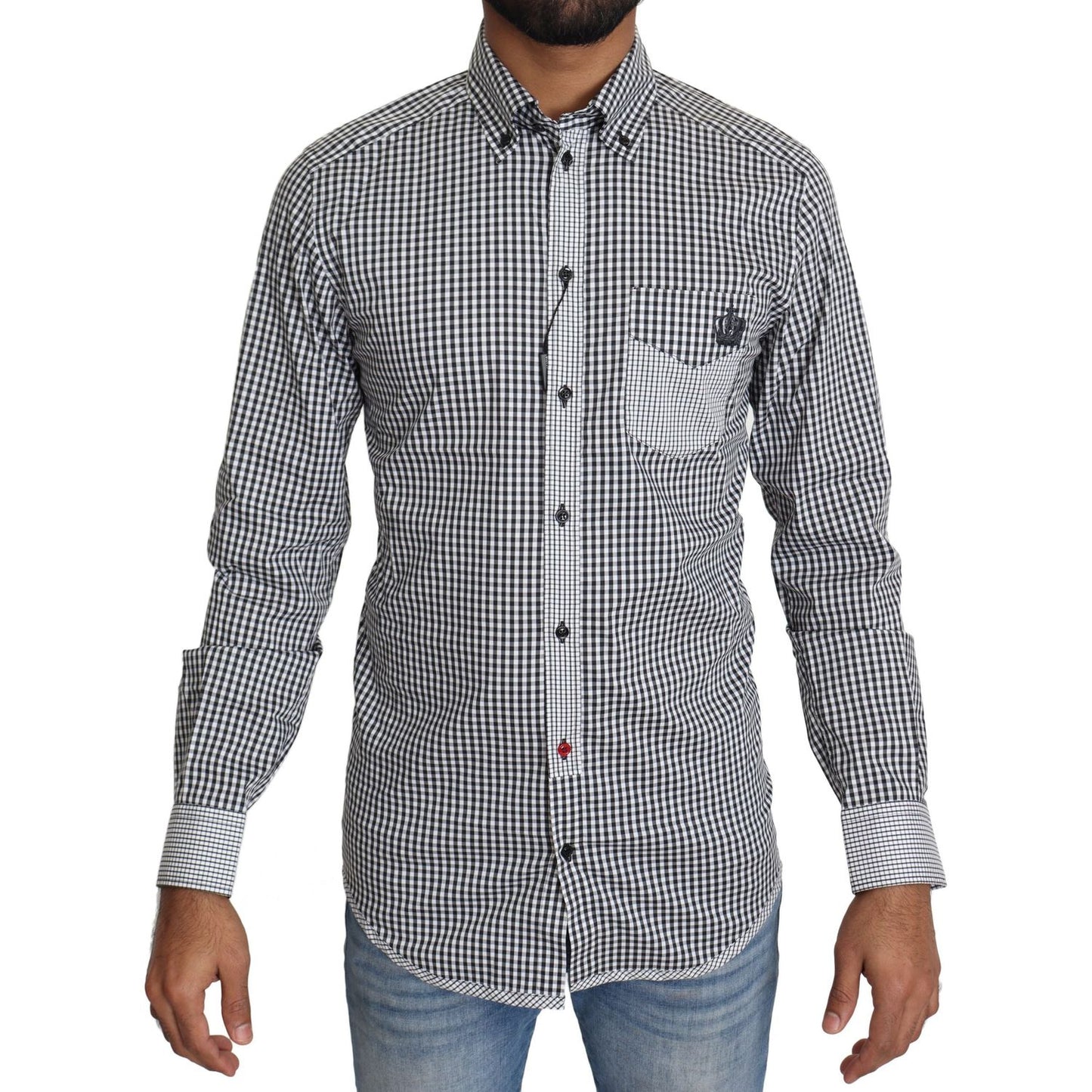 Dolce & Gabbana Elegant Black & White Checkered Gold Casual Shirt Dolce & Gabbana