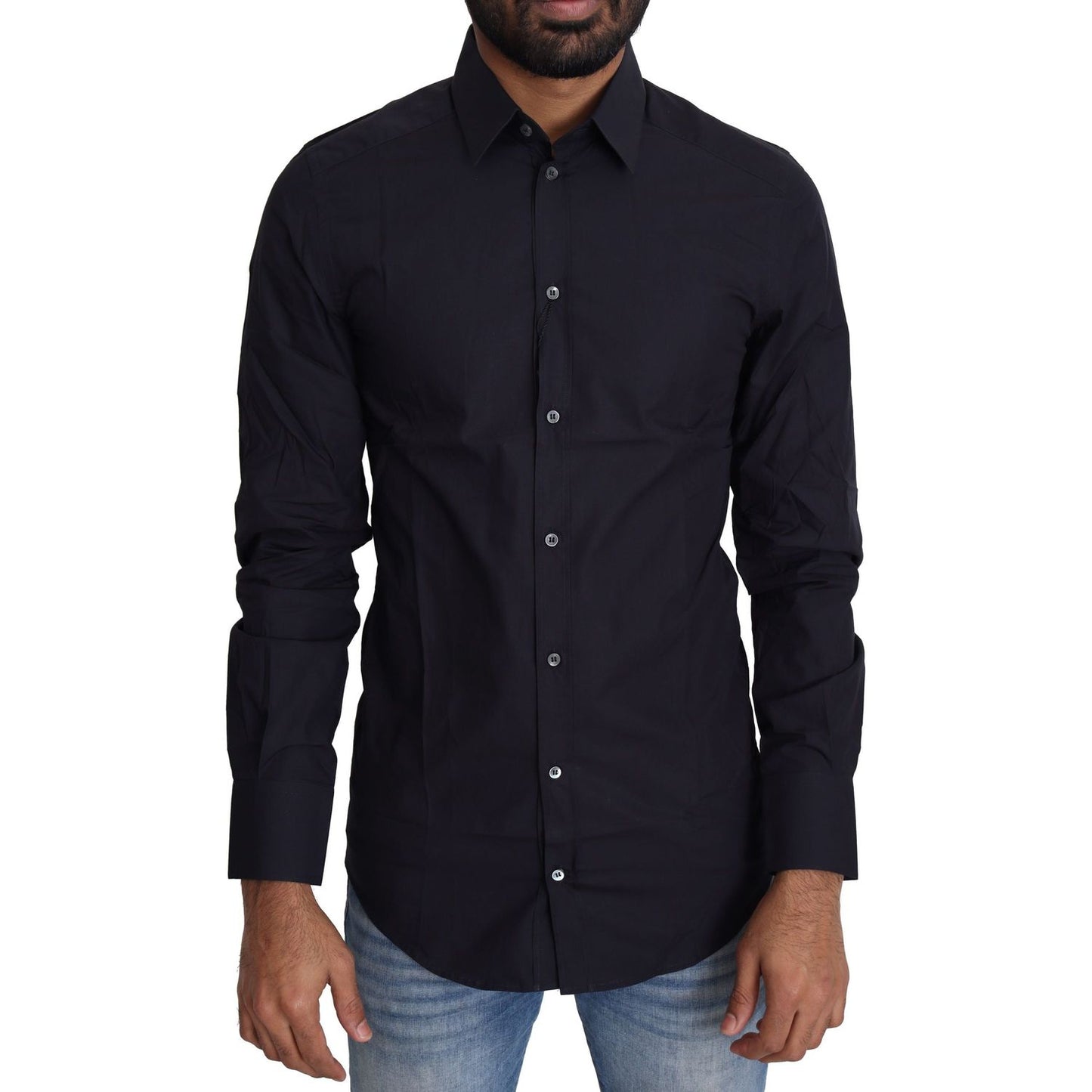 Dolce & Gabbana Navy Blue Slim Fit Gold Series Dress Shirt Dolce & Gabbana