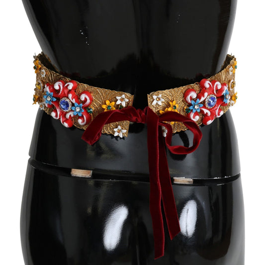 Golden Floral Crystal Embellished Waist Belt