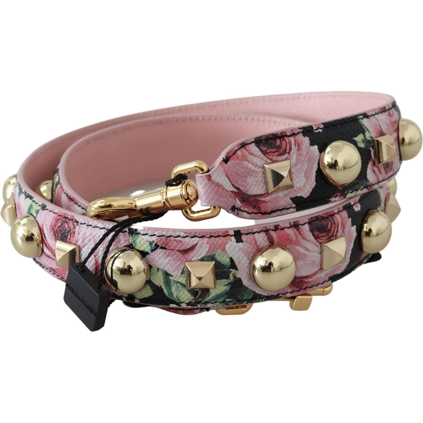 Dolce & Gabbana Floral Gold Stud Leather Strap in Pink Dolce & Gabbana