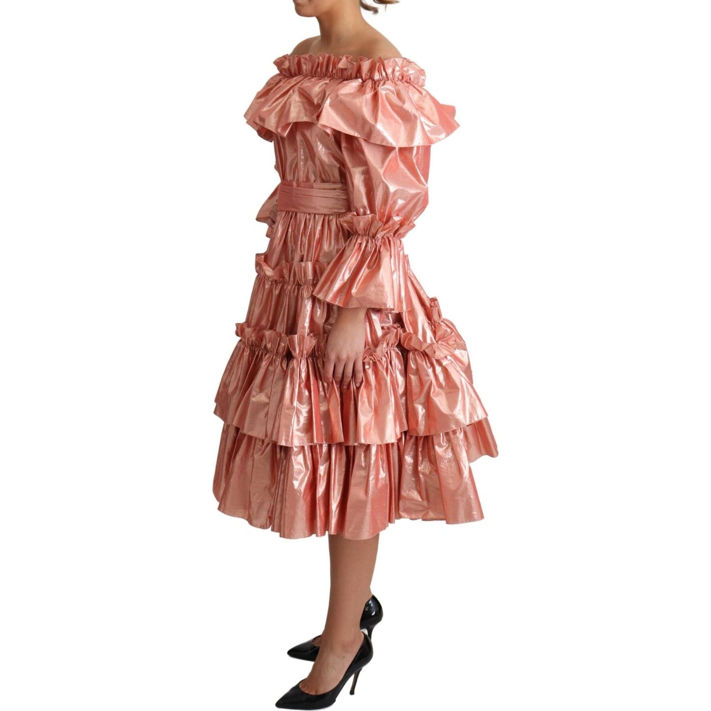 Dolce & Gabbana Pink Metallic Ruffled Gown Elegance Dolce & Gabbana