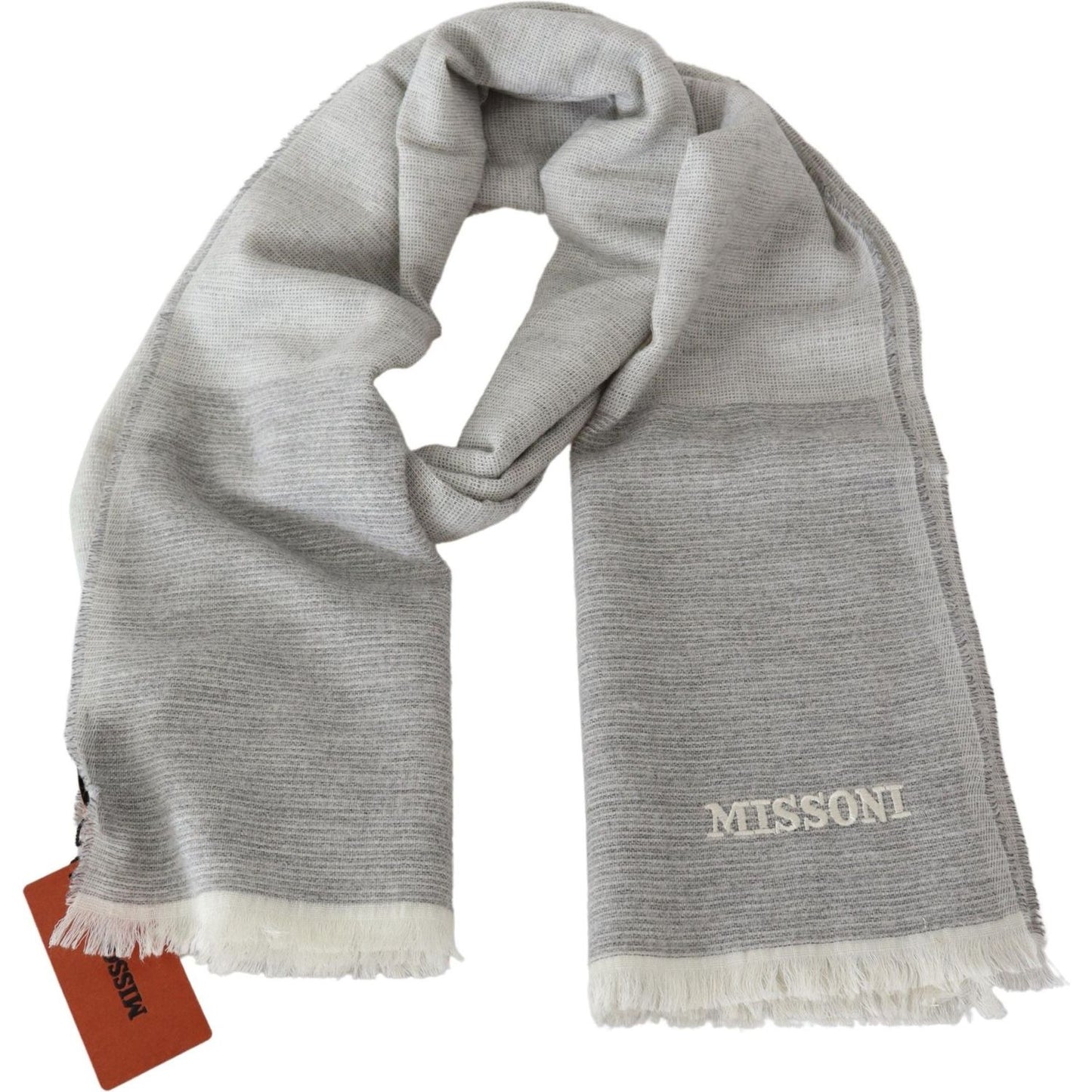 Missoni Elegant Beige Wool Scarf with Embroidery Detail Missoni