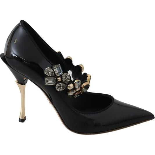 Dolce & Gabbana Elegant Black Leather Crystal Pumps Dolce & Gabbana