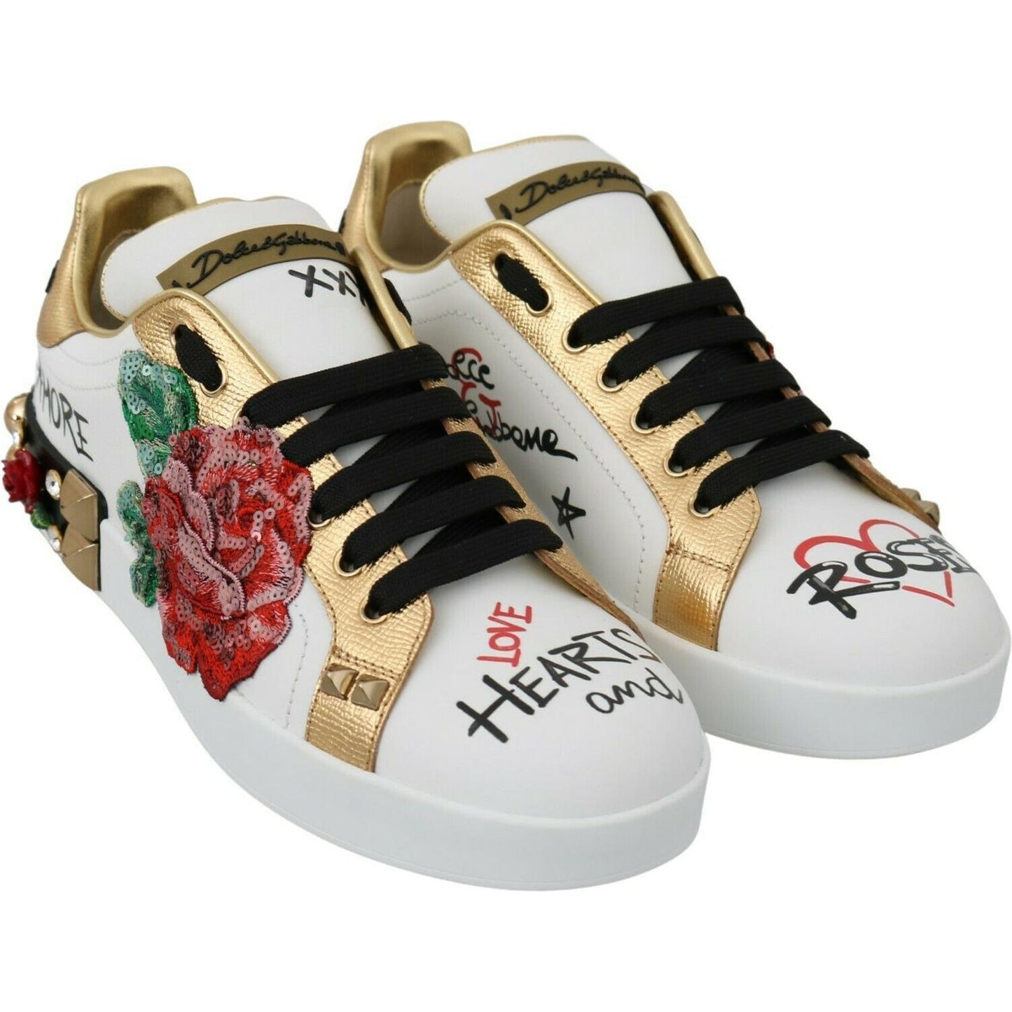 Dolce & Gabbana Elegant Sequined Floral Leather Sneakers Dolce & Gabbana