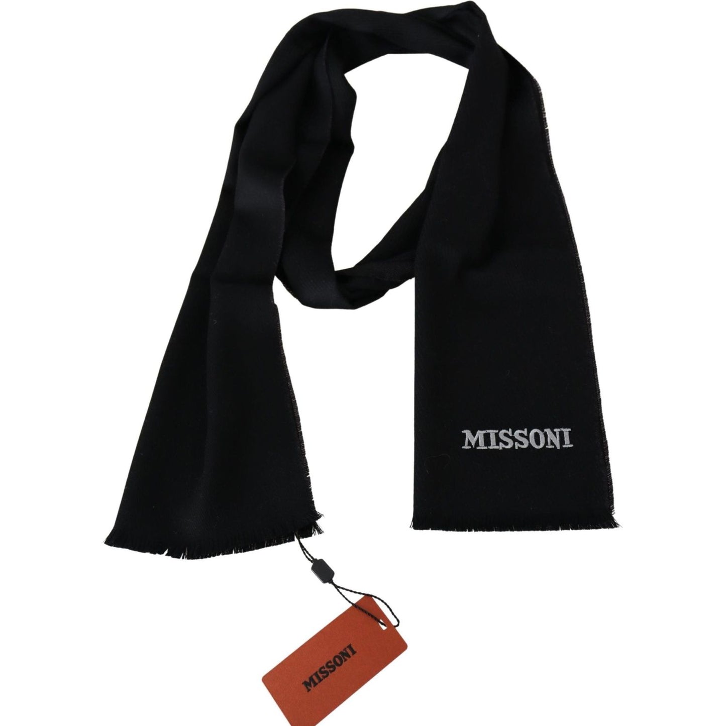 Missoni Elegant Embroidered Wool Scarf in Black Missoni